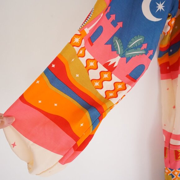 Never Fully Dressed Multicolor Smocked Long Sleeve Arabian Sky Maxi Dress 16 - Picture 4 of 12